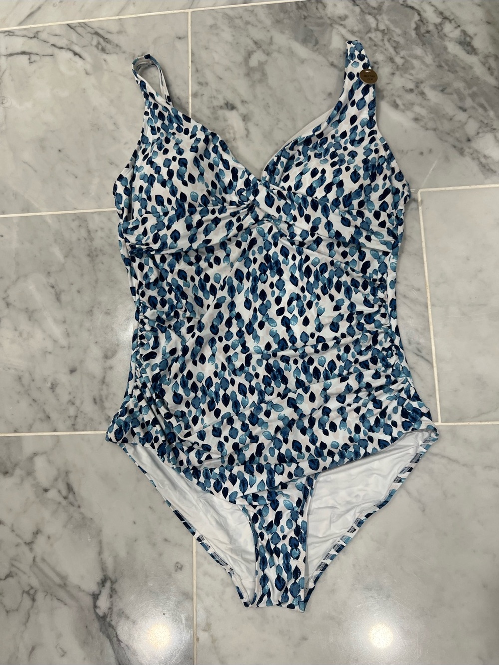 Blue Leaf-Print One-Piece Swimsuit, size 12